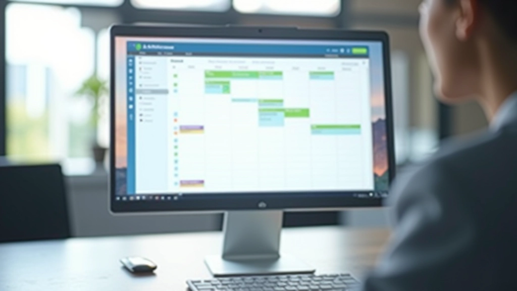 Calendar application showing color-coded time blocks for focus, meetings, and administration