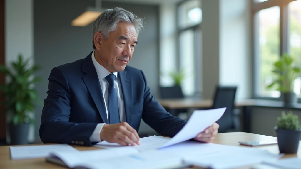 Executive at desk reviewing priority tasks with focused determination