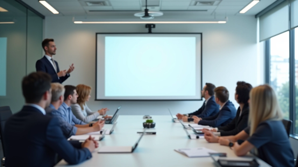 Executive leadership training session with modern presentation setup
