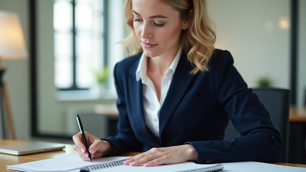 Executive working at desk with notebook and calendar, planning schedule and time allocation